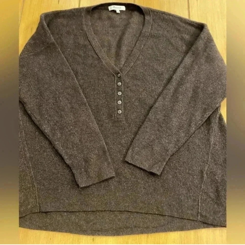 Madewell Womens V neck button wool blend sweater